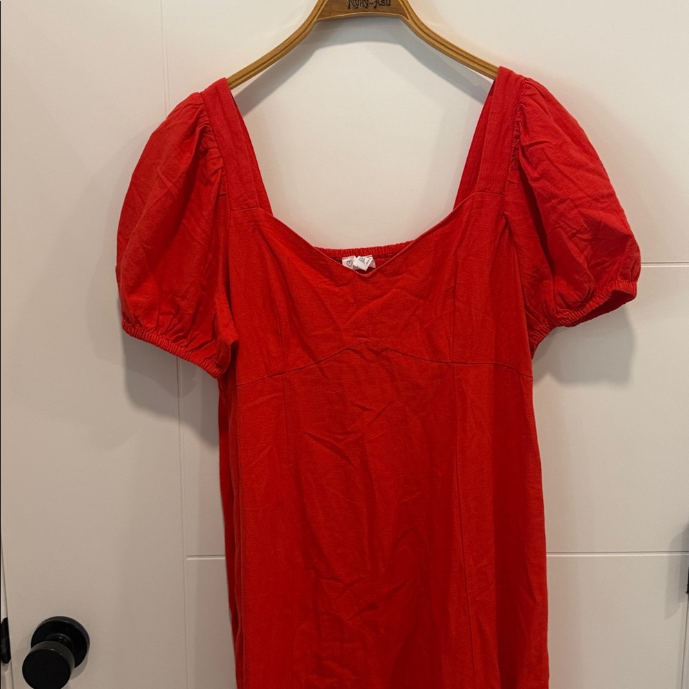 Primark Red Puff Sleeve Midi Dress size 8 - Picture 2 of 9